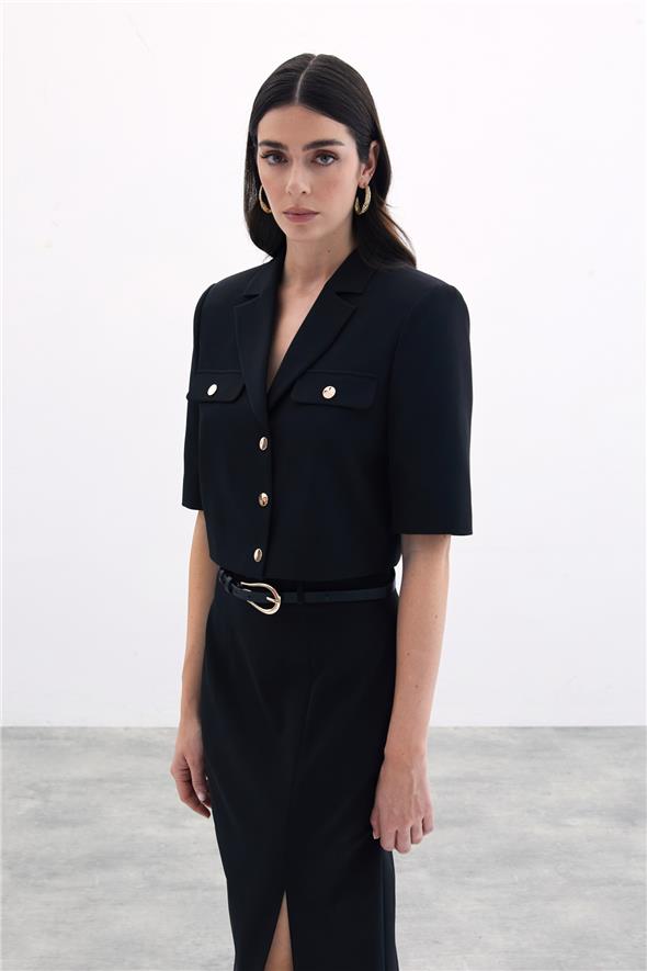 Kısa Kollu Ceket - Siyah