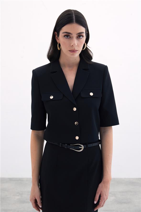 Kısa Kollu Ceket - Siyah