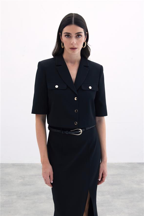 Kısa Kollu Ceket - Siyah