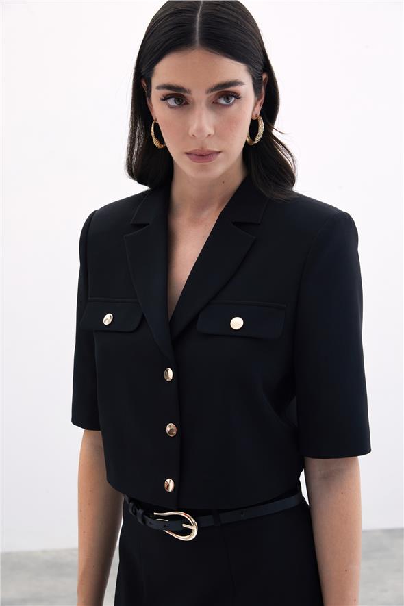Kısa Kollu Ceket - Siyah