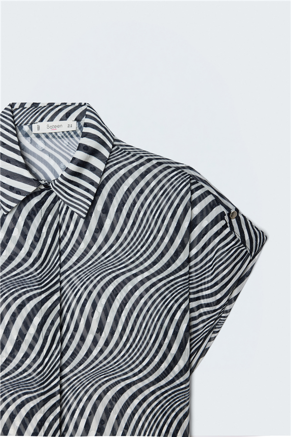 Kısa Kollu Zebra Desenli Gömlek - Siyah
