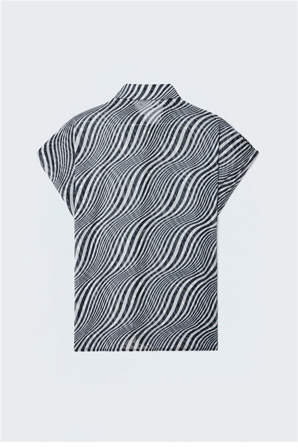 Kısa Kollu Zebra Desenli Gömlek - Siyah