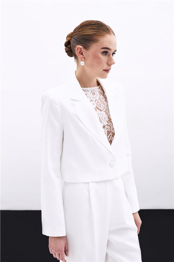 Kısa Krep Ceket - Ekru