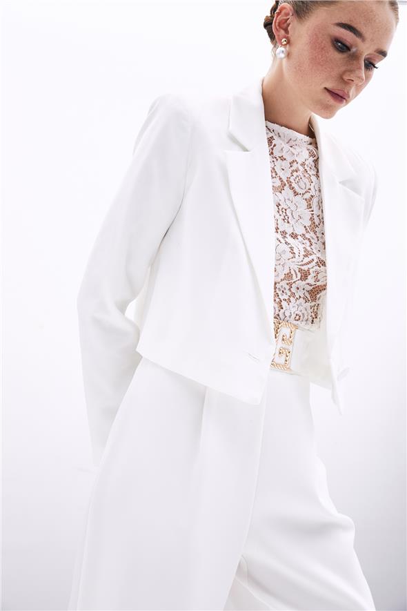 Kısa Krep Ceket - Ekru