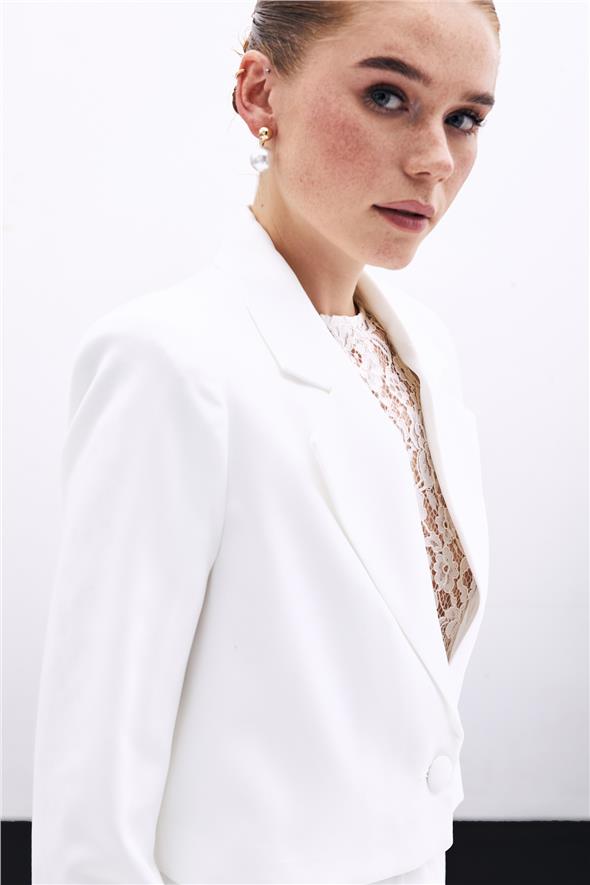 Kısa Krep Ceket - Ekru