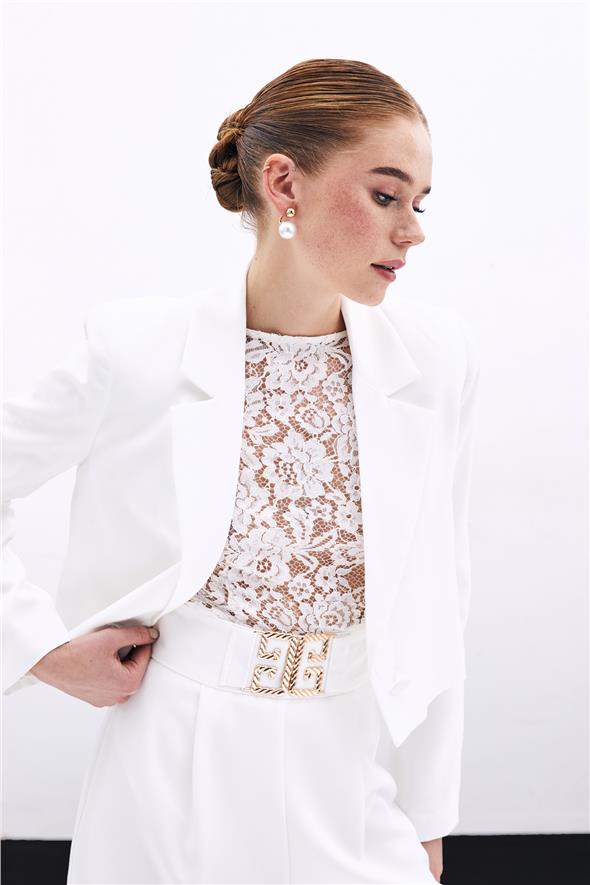 Kısa Krep Ceket - Ekru