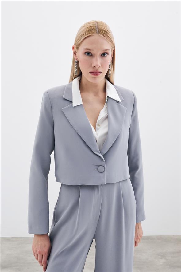 Kısa Krep Ceket - Gri