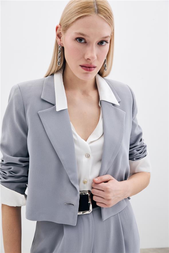 Kısa Krep Ceket - Gri