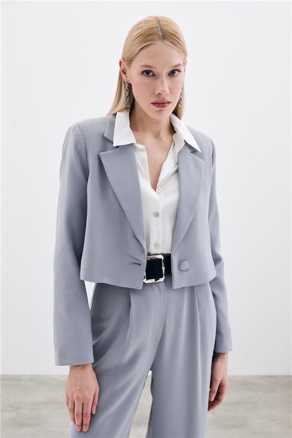 Kısa Krep Ceket - Gri