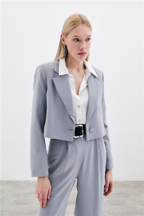 Kısa Krep Ceket - Gri