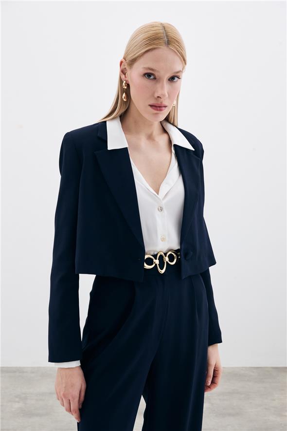 Kısa Krep Ceket - Lacivert