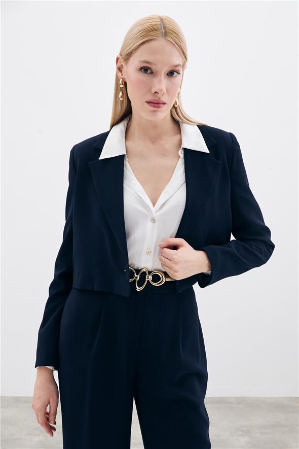 Kısa Krep Ceket - Lacivert