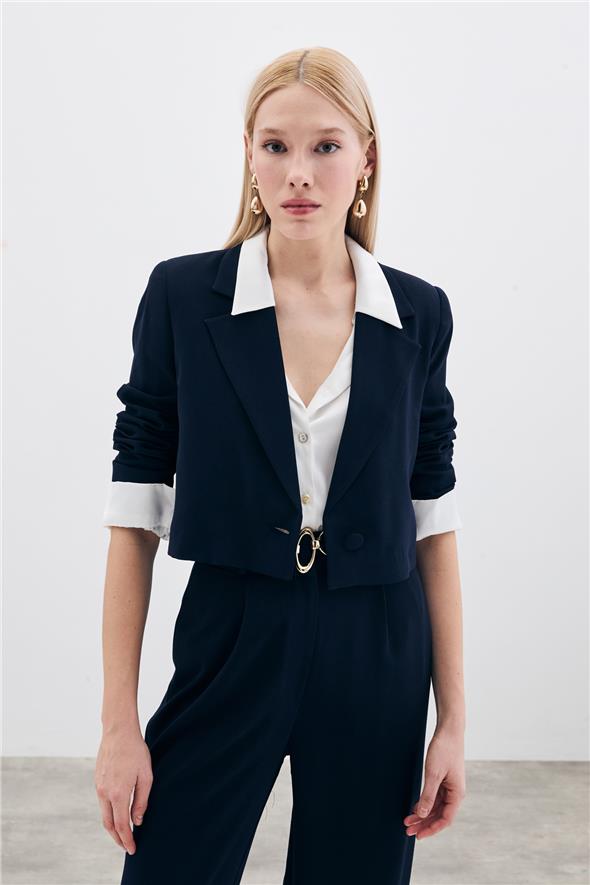 Kısa Krep Ceket - Lacivert