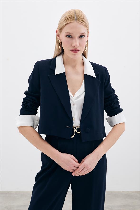 Kısa Krep Ceket - Lacivert