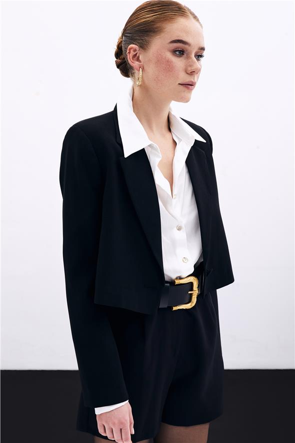 Kısa Krep Ceket - Siyah