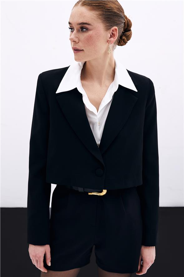 Kısa Krep Ceket - Siyah