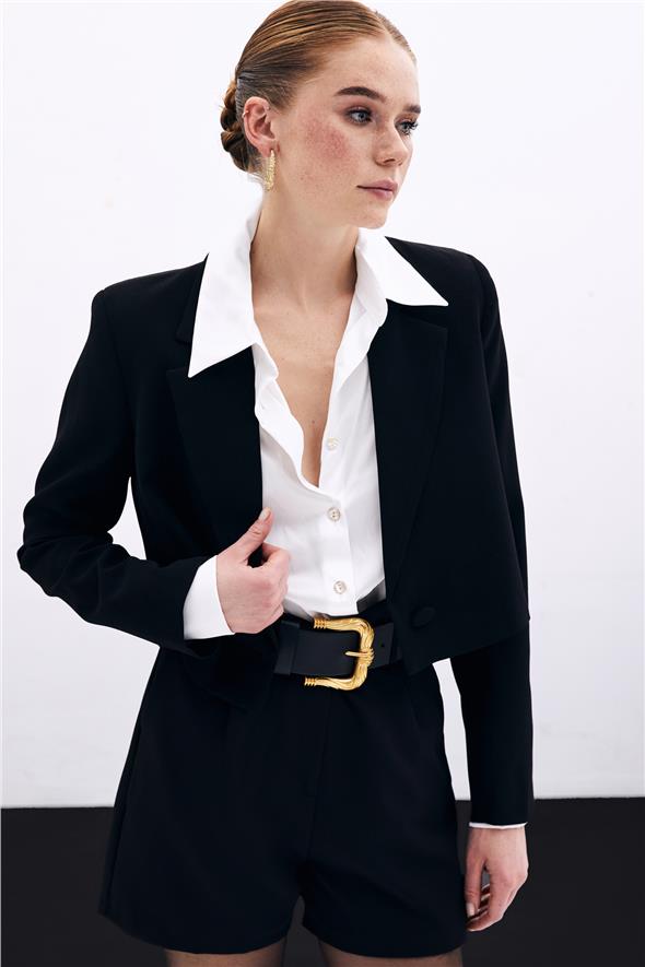 Kısa Krep Ceket - Siyah