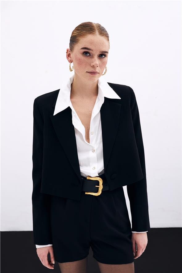 Kısa Krep Ceket - Siyah