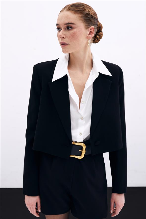 Kısa Krep Ceket - Siyah