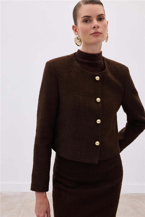Kısa Tüvit Ceket - Kahve