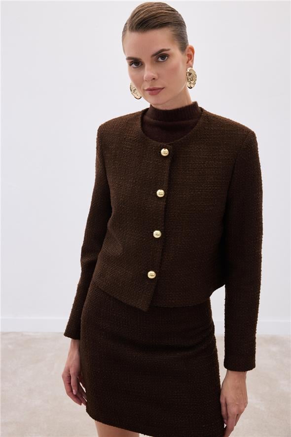 Kısa Tüvit Ceket - Kahve
