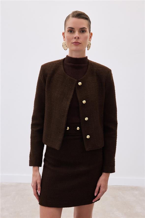 Kısa Tüvit Ceket - Kahve