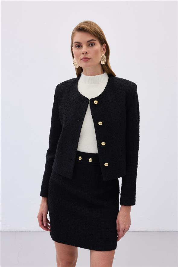 Kısa Tüvit Ceket - Siyah