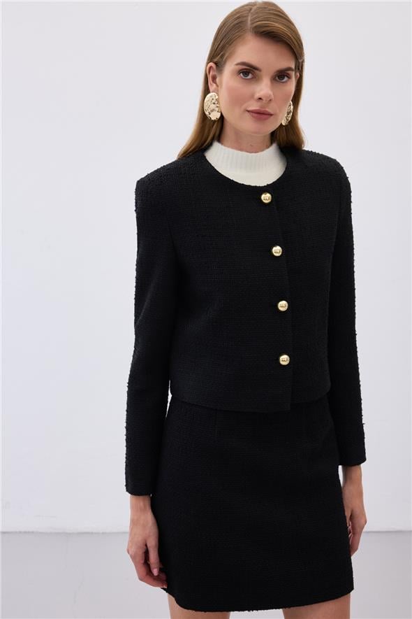 Kısa Tüvit Ceket - Siyah