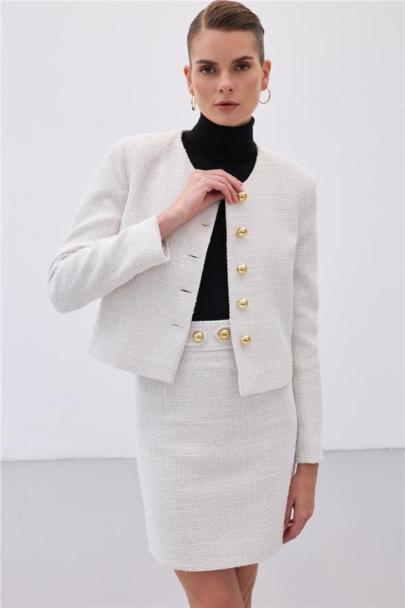 Kısa Tüvit Ceket - Taş