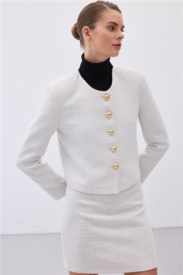 Kısa Tüvit Ceket - Taş