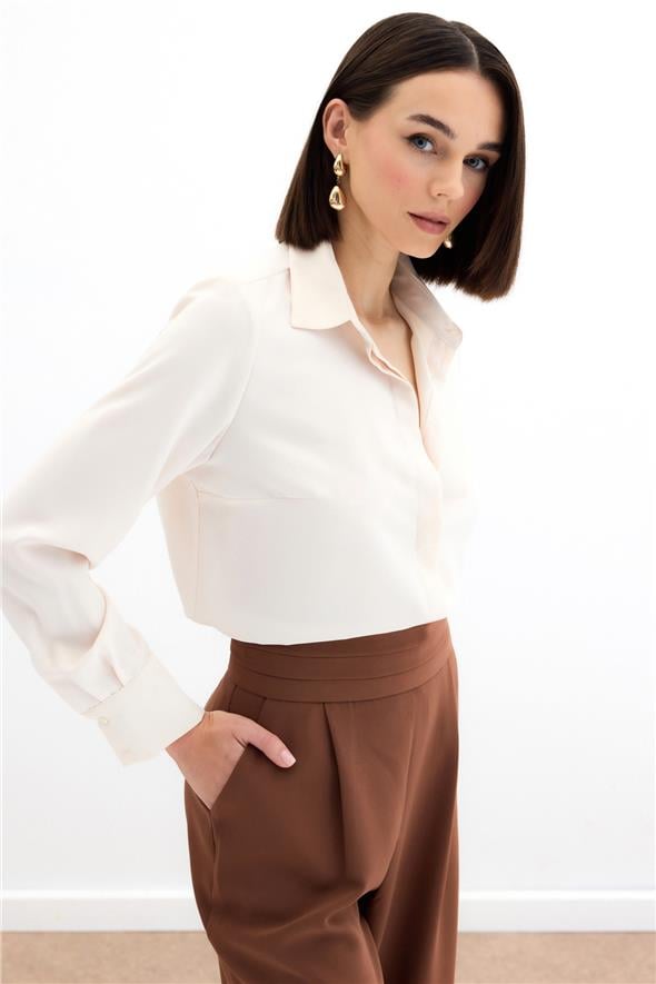 Klasik Düz Gömlek - BEJ