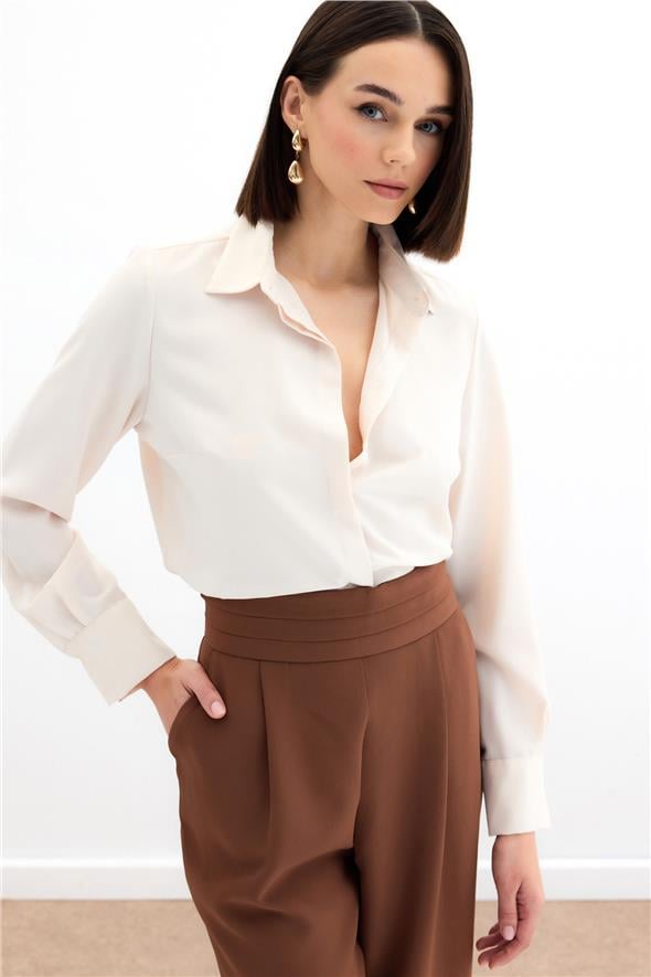 Klasik Düz Gömlek - BEJ