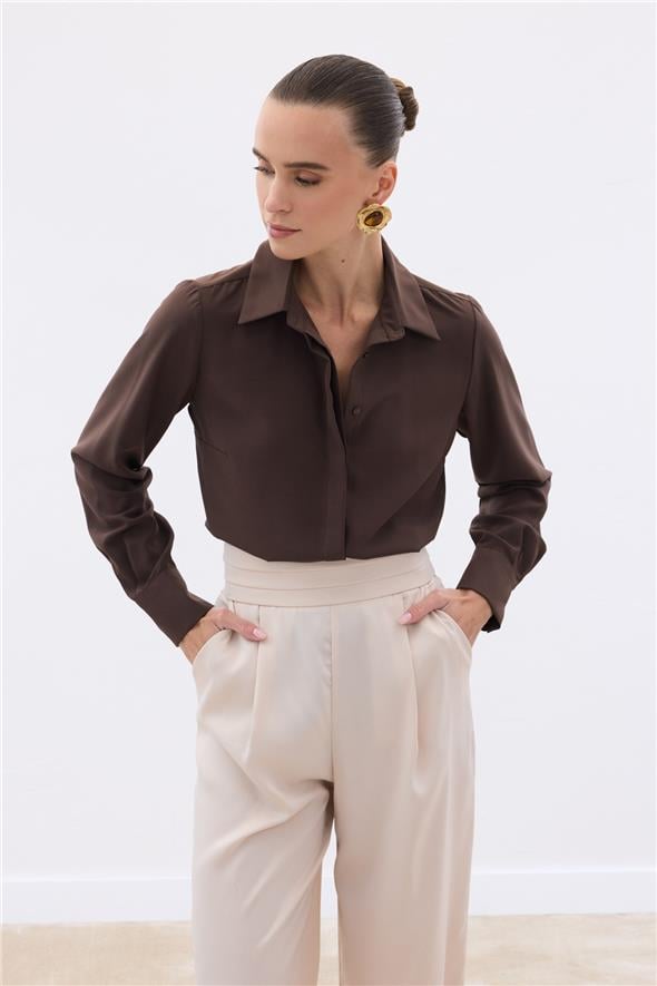 Klasik Düz Gömlek - Kahve