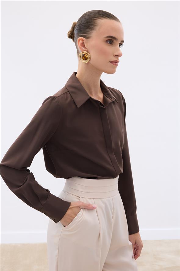 Klasik Düz Gömlek - Kahve