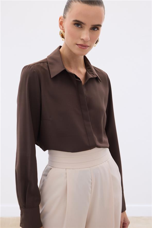 Klasik Düz Gömlek - Kahve