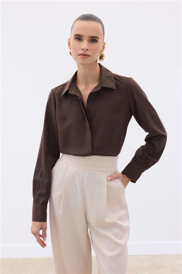Klasik Düz Gömlek - Kahve