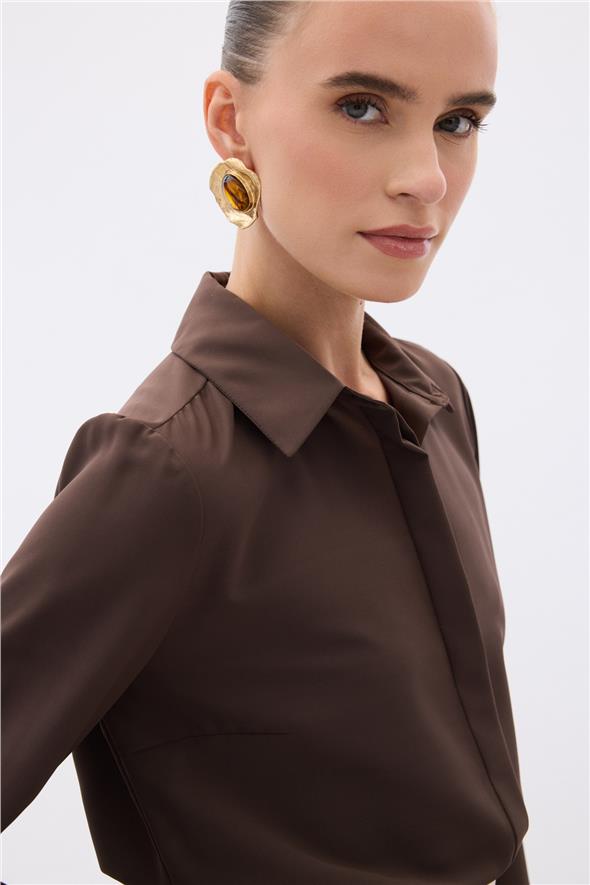 Klasik Düz Gömlek - Kahve