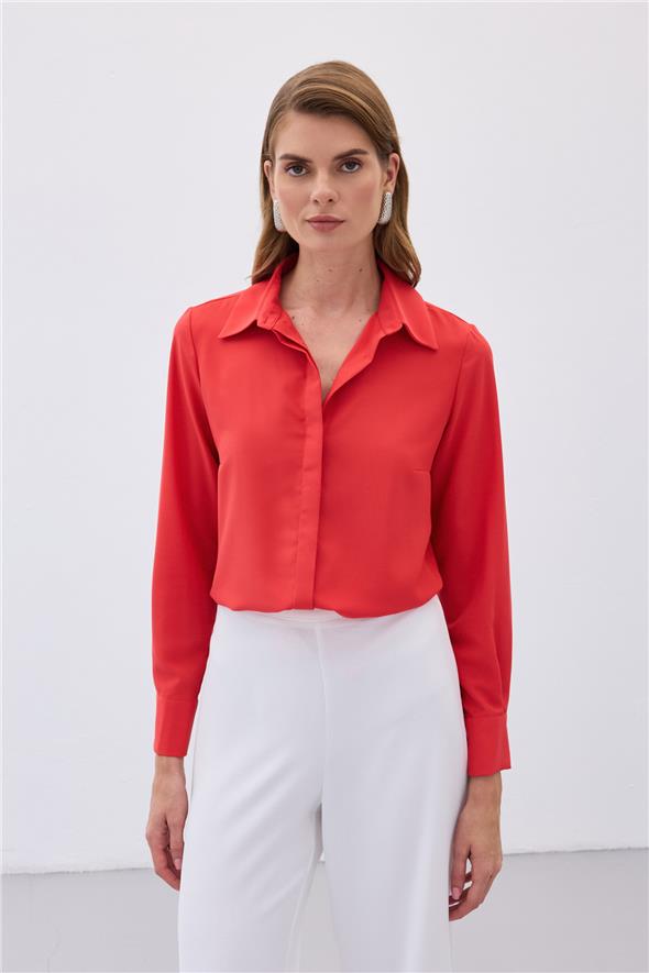 Klasik Düz Gömlek - KIRMIZI
