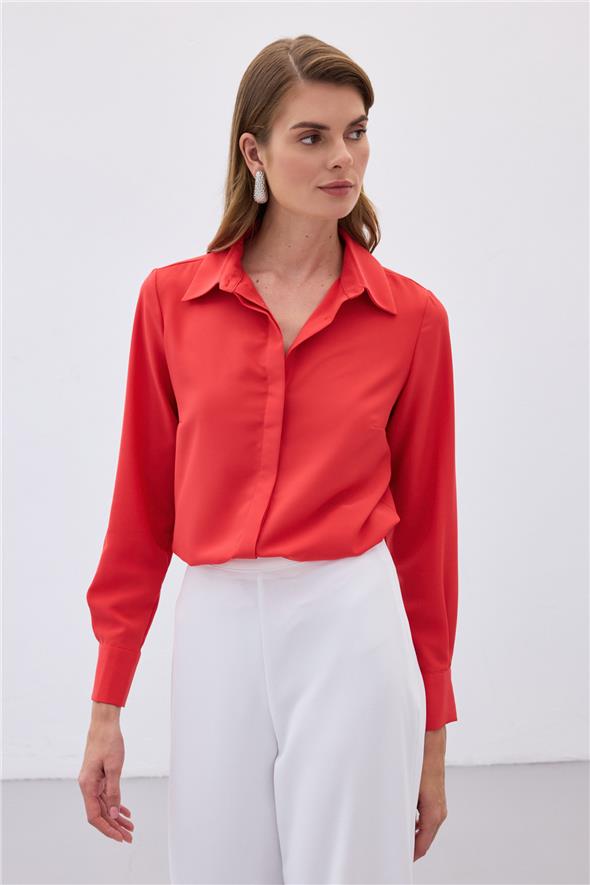Klasik Düz Gömlek - KIRMIZI