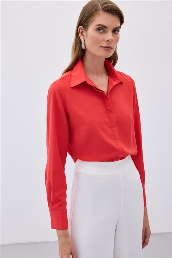 Klasik Düz Gömlek - KIRMIZI