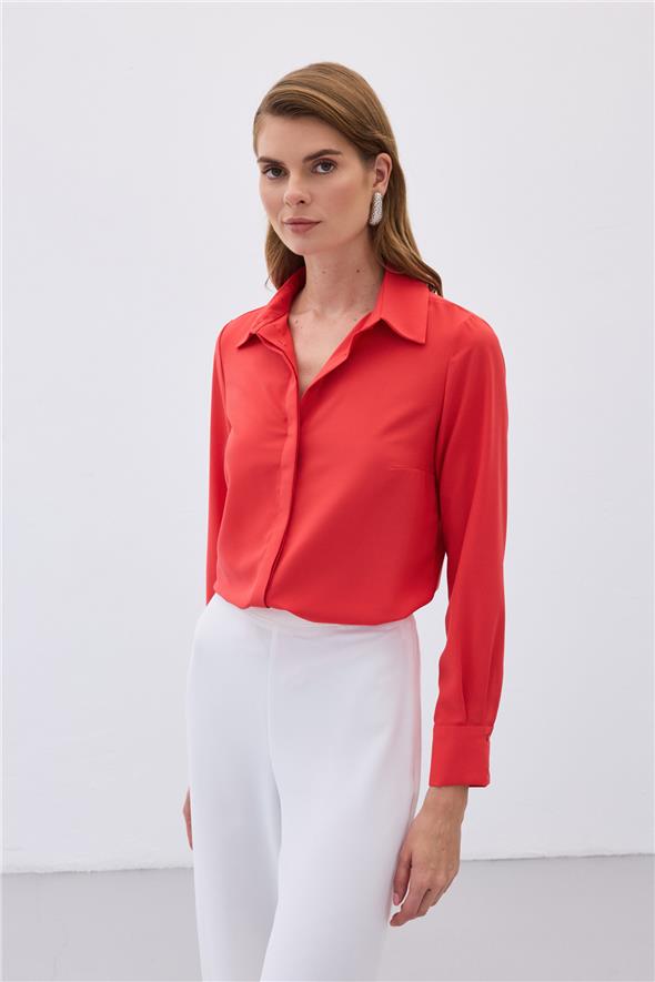 Klasik Düz Gömlek - KIRMIZI