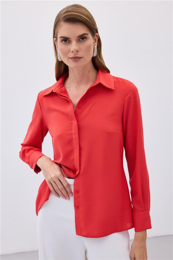 Klasik Düz Gömlek - KIRMIZI