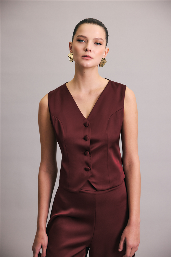 Klasik Düz Yelek - Bordo