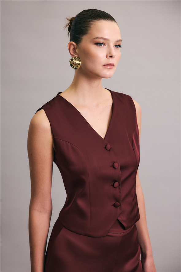 Klasik Düz Yelek - Bordo