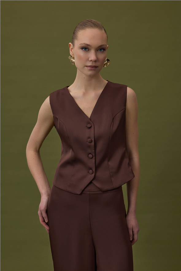 Klasik Düz Yelek - Kahve