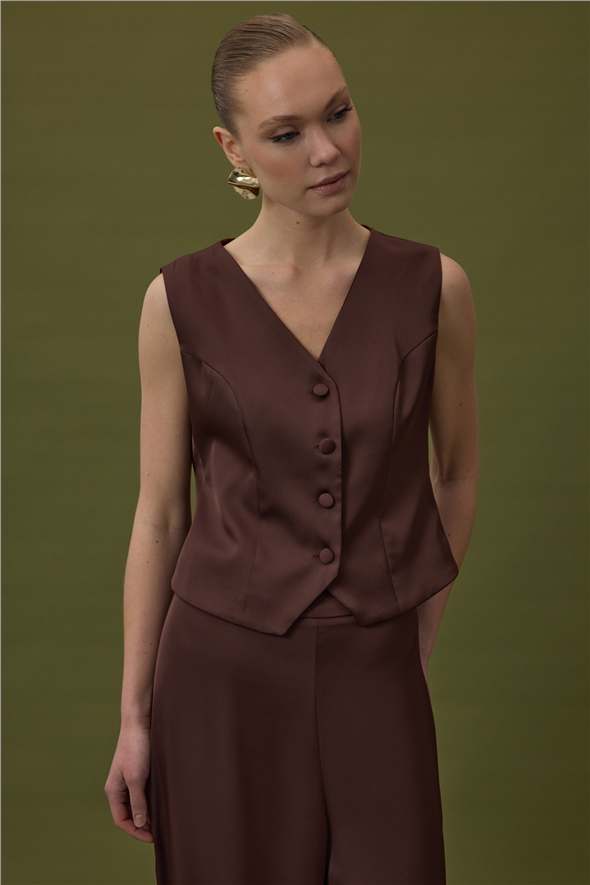 Klasik Düz Yelek - Kahve