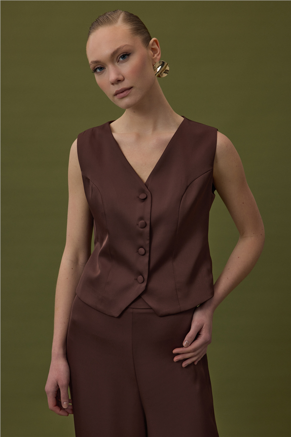 Klasik Düz Yelek - Kahve