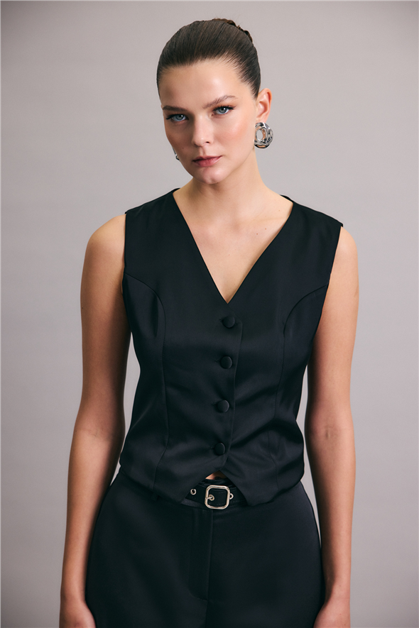 Klasik Düz Yelek - Siyah