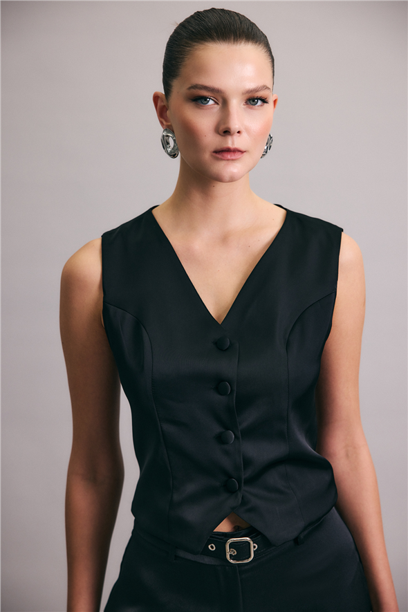 Klasik Düz Yelek - Siyah