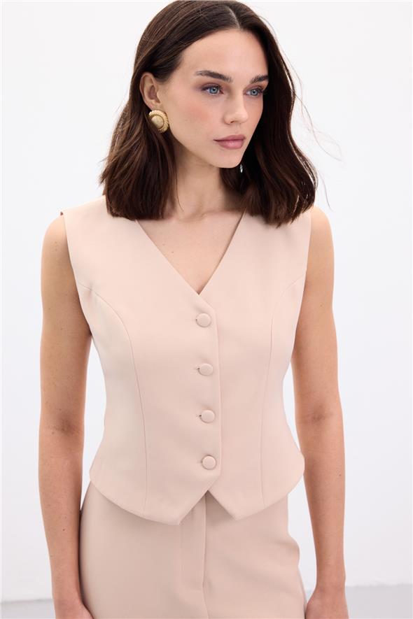 Klasik Kısa Yelek - Bej